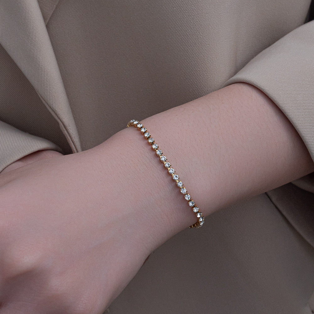 Stainless Steel Shiny Zircon Bracelet Adjustable